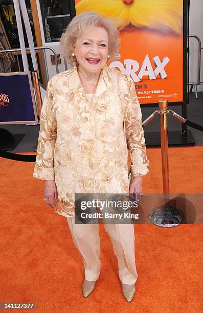 Actress Betty White attends the premiere of Dr. Seuss' 'The Lorax' at Universal Studios Hollywood on February 19, 2012 in Universal City, California.