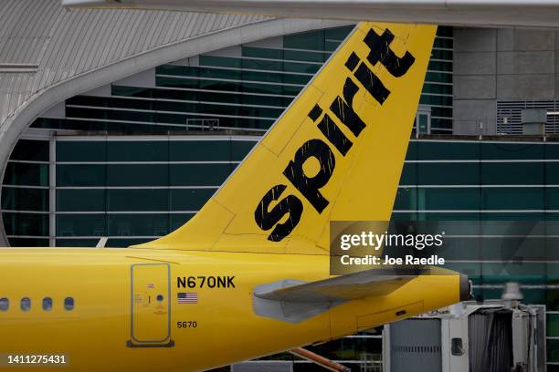 Spirit airlines plane prepares to take off from the Miami International Airport on July 27, 2022 in Miami, Florida. Spirit Airlines Inc. Shareholders...
