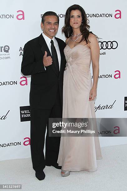 Los Angeles Mayor Antonio Villaraigosa and Lu Parker arrive at the 20th Annual Elton John AIDS Foundation Academy Awards Viewing Party at Pacific...