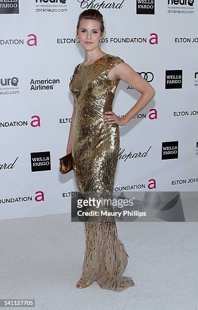Maggie Grace arrives at the 20th Annual Elton John AIDS Foundation Academy Awards Viewing Party at Pacific Design Center on February 26, 2012 in West...