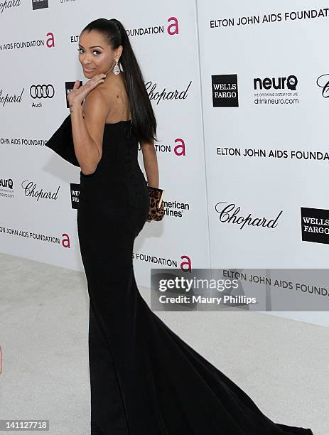 Kat Graham arrives at the 20th Annual Elton John AIDS Foundation Academy Awards Viewing Party at Pacific Design Center on February 26, 2012 in West...