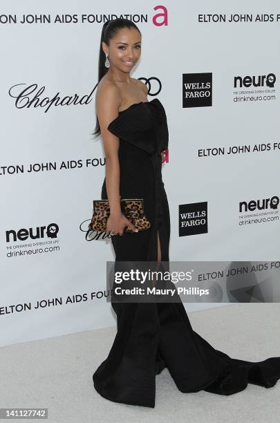 Kat Graham arrives at the 20th Annual Elton John AIDS Foundation Academy Awards Viewing Party at Pacific Design Center on February 26, 2012 in West...