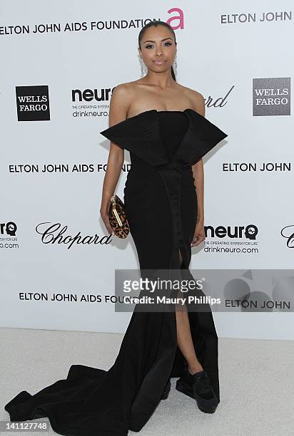 Kat Graham arrives at the 20th Annual Elton John AIDS Foundation Academy Awards Viewing Party at Pacific Design Center on February 26, 2012 in West...