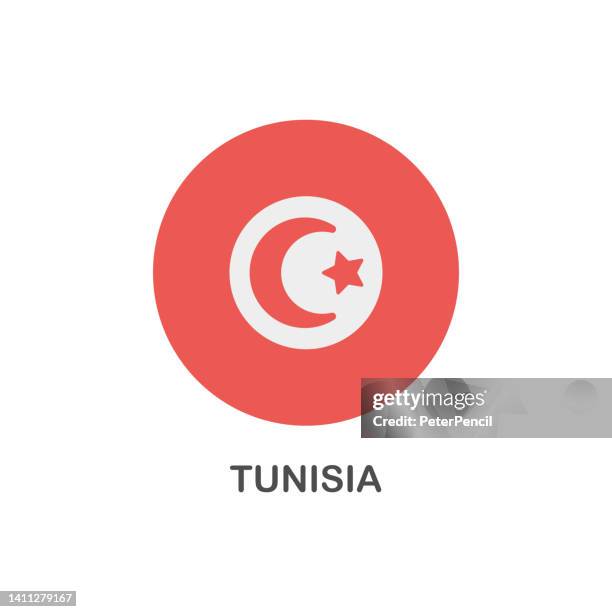 stockillustraties, clipart, cartoons en iconen met simple flag of tunisia - vector round flat icon - tunesië