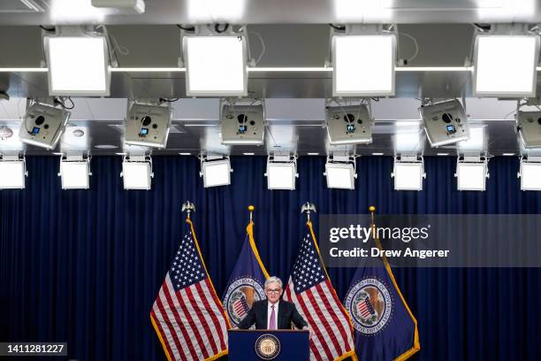 Federal Reserve Board Chairman Jerome Powell speaks during a news conference following a meeting of the Federal Open Market Committee at the...