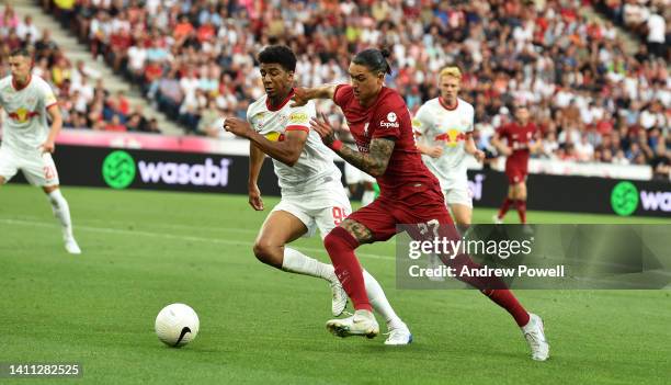 Darwin Nunez of Liverpool during the pre-season friendly match between FC Red Bull Salzburg and FC Liverpool at Red Bull Arena on July 27, 2022 in...