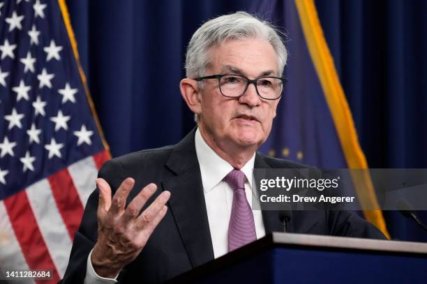 Federal Reserve Board Chairman Jerome Powell speaks during a news conference following a meeting of the Federal Open Market Committee at the...