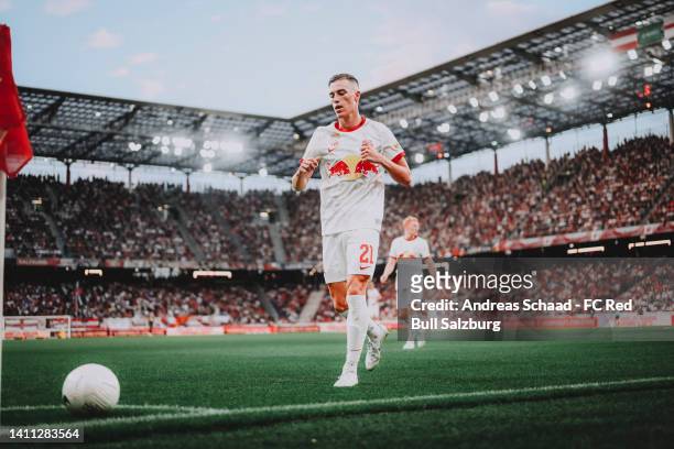 Luka Sucic of Salzburg prepares for a corner ball during the friendly match between FC Red Bull Salzburg and Liverpool FC at Red Bull Arena on July...