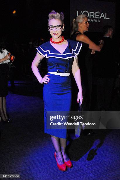 Tanya Macrae attends the Von Follies by Dita Von Teese Show during day three of the 2012 L'Oreal Melbourne Fashion Festival on March 10, 2012 in...
