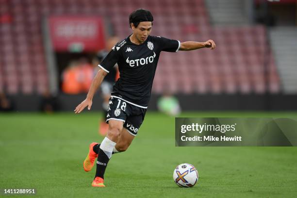 Takumi Minamino of Monaco in action during the Pre-Season Friendly between Southampton and AS Monaco at St Mary's Stadium on July 27, 2022 in...