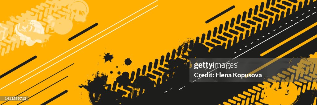 Le concept de livraison rapide dans le monde entier et de commerce électronique. Traces du pneu d’une voiture ou d’un camion sur un fond de couleur abstrait dans un style plat. Contexte de livraison créatif abstrait pour la commande en ligne, la page