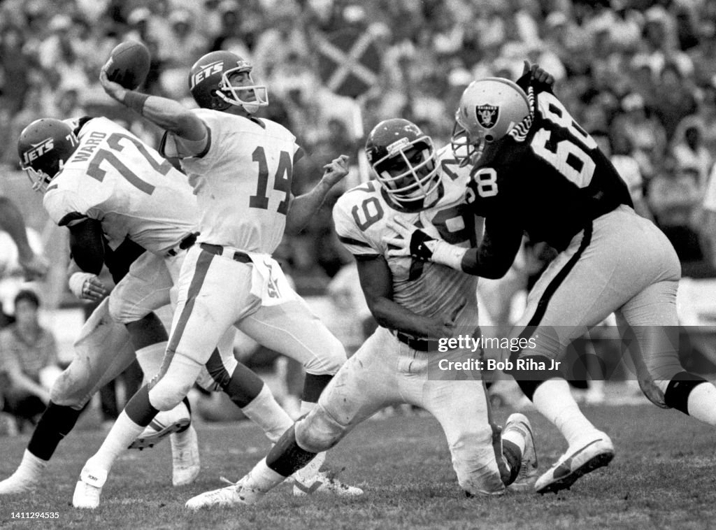 NY Jets QB Richard Todd during AFC Playoffs - Raiders v. Jets