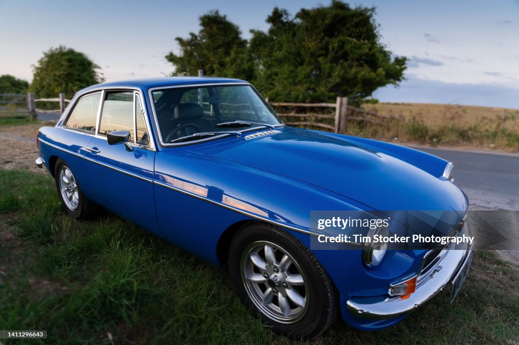 Classic British Car parked in country lane