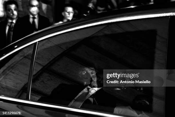 Leader of Forza Italia Silvio Berlusconi leaves the Chamber of Deputies after meeting with center-right political parties in view of the political...