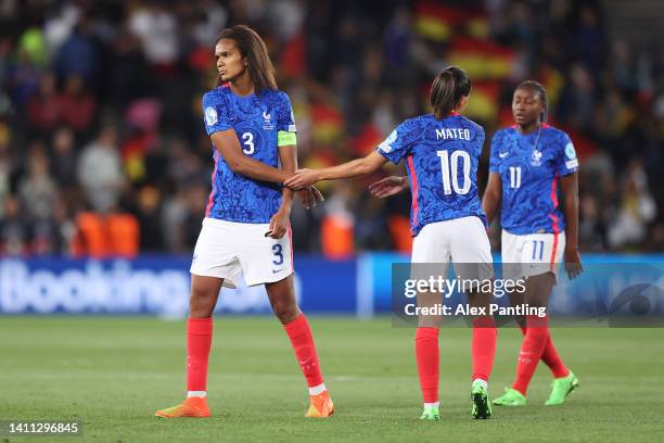 Wendie Renard of France looks dejected following defeat in the UEFA Women's Euro 2022 Semi Final match between Germany and France at Stadium MK on...