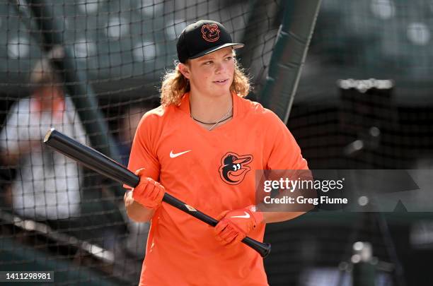 Baltimore Orioles first round pick, and Number 1 overall selection of the 2022 First-Year Player Draft, Jackson Holliday takes batting practice...