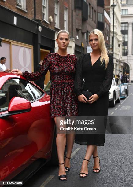 Lady Amelia and Eliza Spencer attend TVR's unveiling of an all-new lineup of electric vehicles at MNKY HSE on July 27, 2022 in London, England.