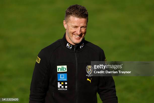 Richmond senior coach, Damien Hardwick looks on during a Richmond Tigers AFL media opportunity at Punt Road Oval on July 28, 2022 in Melbourne,...
