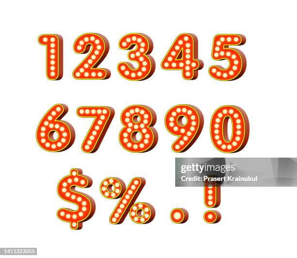 red shining marquee alphabet number isolated on white background with clipping path - broadway marquee stock pictures, royalty-free photos & images