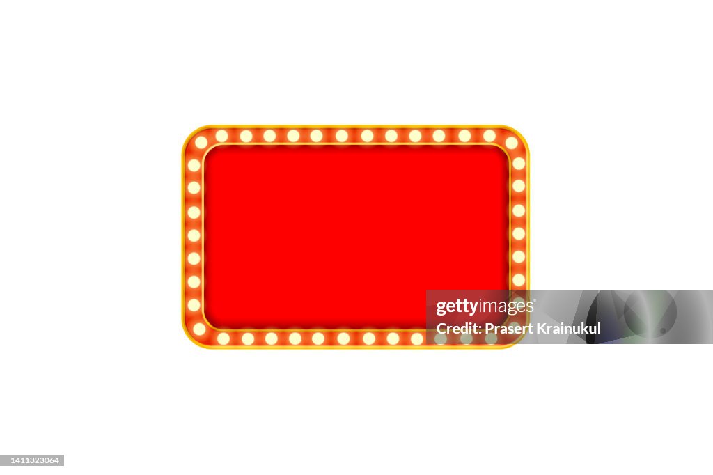 Red shining marquee empty banner isolated on white background with clipping path