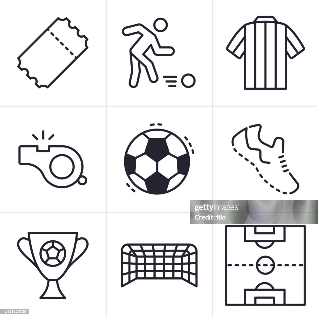 Soccer Football Championship Line Icons and Symbols