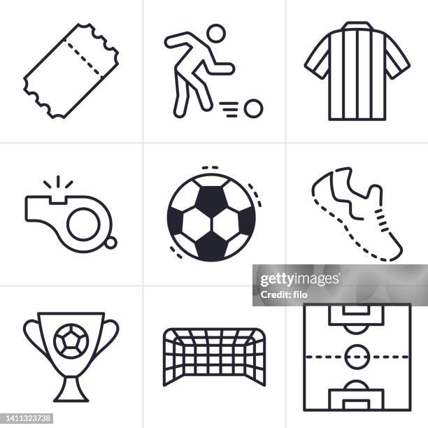bildbanksillustrationer, clip art samt tecknat material och ikoner med soccer football championship line icons and symbols - fotbollskläder