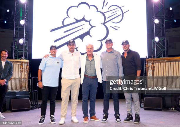 Chase Koepka of Smash GC, Richard Bland of Smash GC, Greg Norman, CEO and commissioner of LIV Golf, Jason Kokrak of Smash GC and Team Captain Brooks...