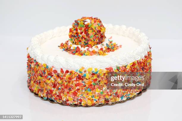 View of a Fun and Sparkly ice cream cake during the YouTube and Catch'n Ice Cream Grand Opening Celebration on July 27, 2022 in New York City.