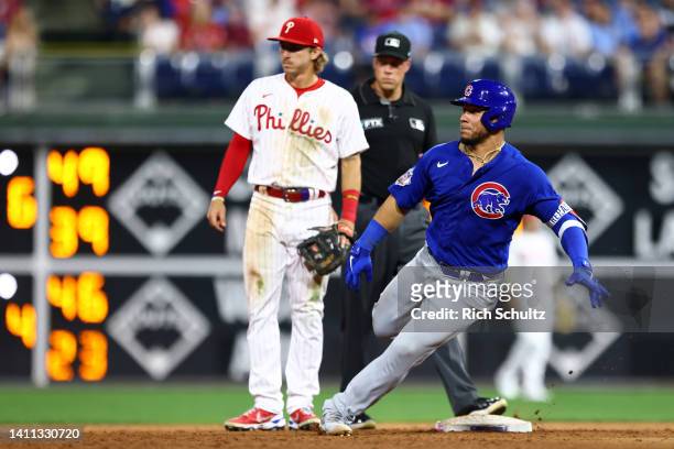 Willson Contreras of the Chicago Cubs in action against the Philadelphia Phillies during a game at Citizens Bank Park on July 22, 2022 in...