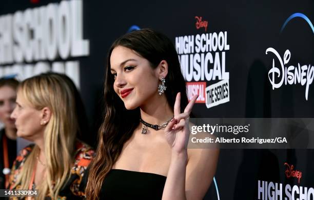 Olivia Rodrigo attends the Disney+ "High School Musical: The Musical: The Series" season 3 premiere at Walt Disney Studios on July 27, 2022 in...