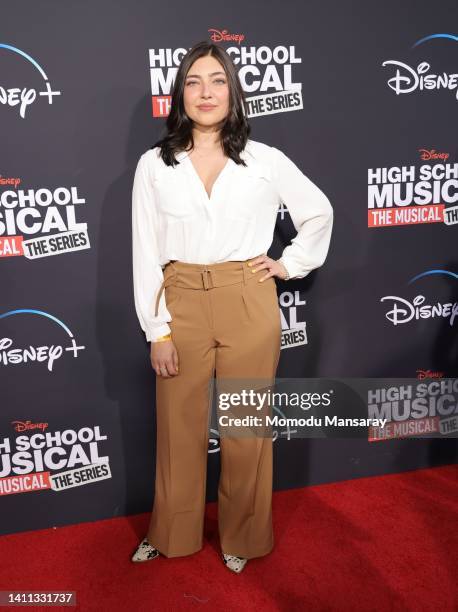 Shelby Young attends the Disney+ "High School Musical: The Musical: The Series" season 3 premiere at Walt Disney Studios on July 27, 2022 in Burbank,...