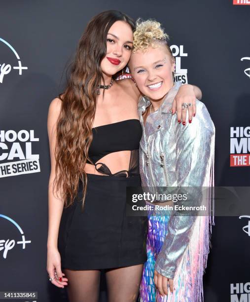 Olivia Rodrigo and JoJo Siwa attend Disney+ "High School Musical: The Musical: The Series" Season 3 Premiere at Walt Disney Studios on July 27, 2022...