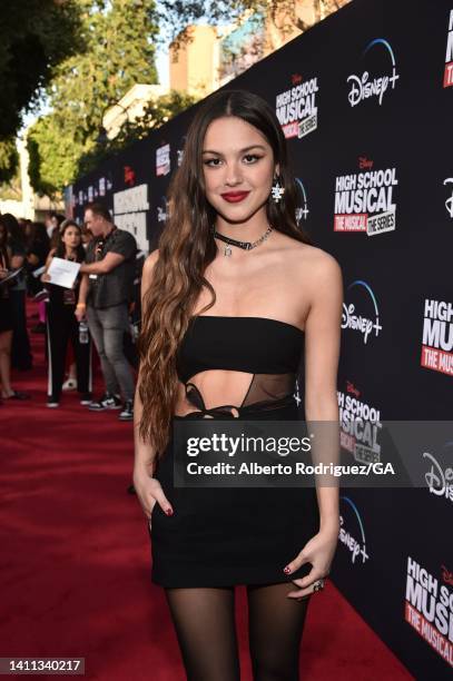 Olivia Rodrigo attends the Disney+ "High School Musical: The Musical: The Series" season 3 premiere at Walt Disney Studios on July 27, 2022 in...