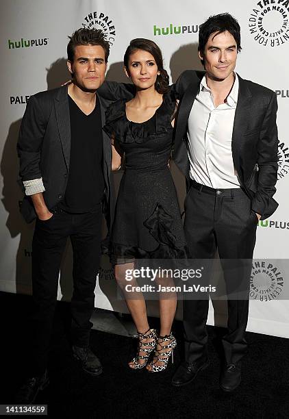 Paul Wesley, Nina Dobrev and Ian Somerhalder attend "The Vampire Diaries" event at PaleyFest 2012 at Saban Theatre on March 10, 2012 in Beverly...