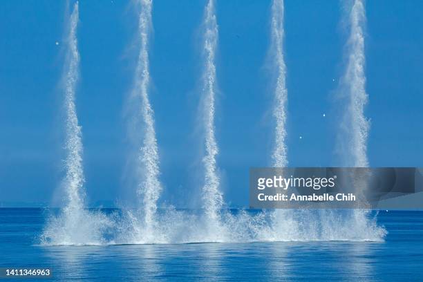 Taiwanese Navy personnel detonate explosives during the Han Kuang military exercise, which simulates China's People's Liberation Army invading the...