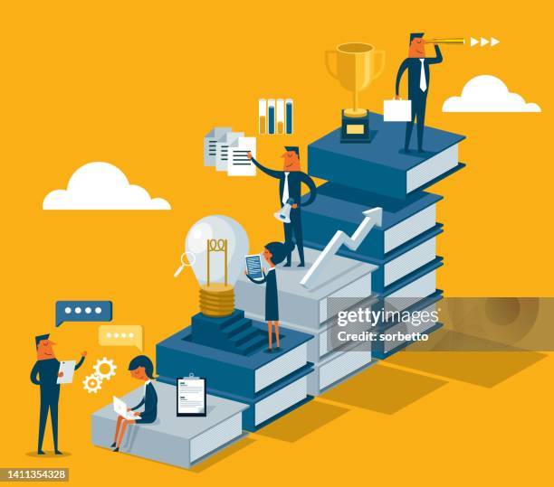 working on business strategy - business people - planning using tablet stock illustrations