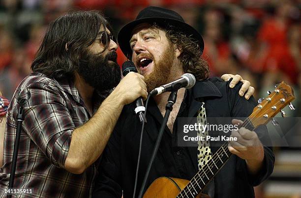 The Beards perform at half time during the round 23 NBL match between the Perth Wildcats and the Cairns Taipans at Challenge Stadium on March 11,...