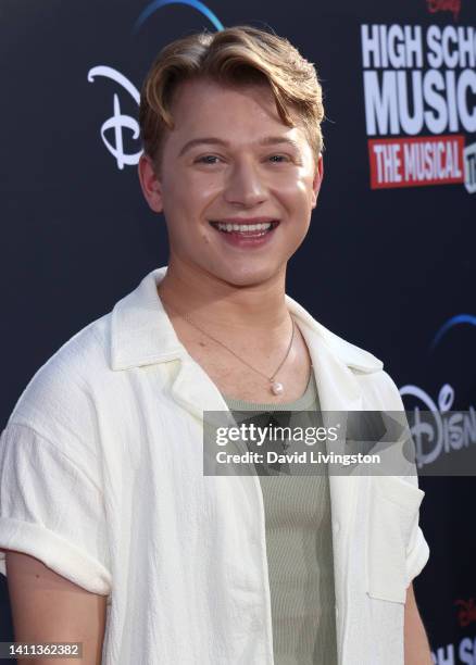 Joe Serafini attends Disney+ "High School Musical: The Musical: The Series" Season 3 premiere at Walt Disney Studios on July 27, 2022 in Burbank,...