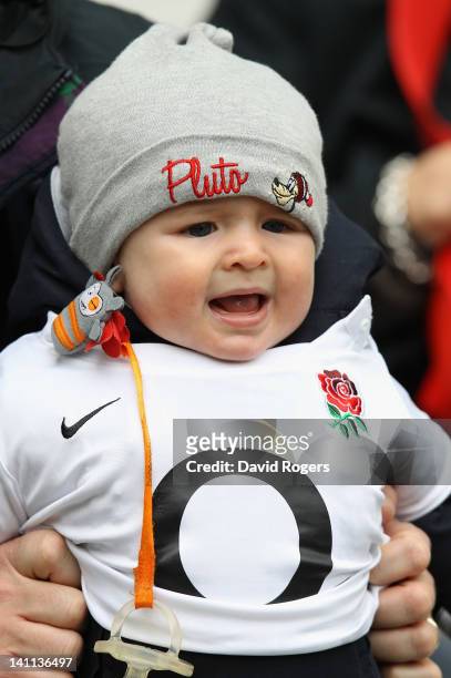 Young baby cries prior to the RBS 6 Nations match between France and England at Stade de France on March 11, 2012 in Paris, France.