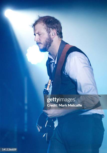 Justin Vernon of Bon Iver performs on stage at the Sydney Opera House on March 11, 2012 in Sydney, Australia.