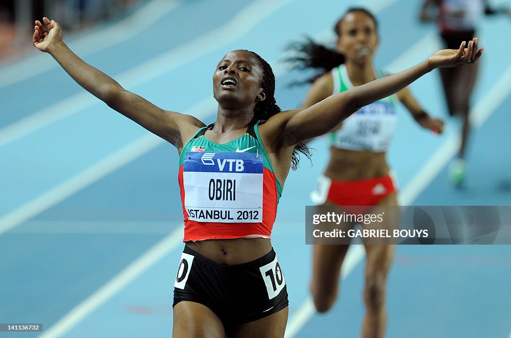 Kenya's Hellen Obiri celebrates after wi