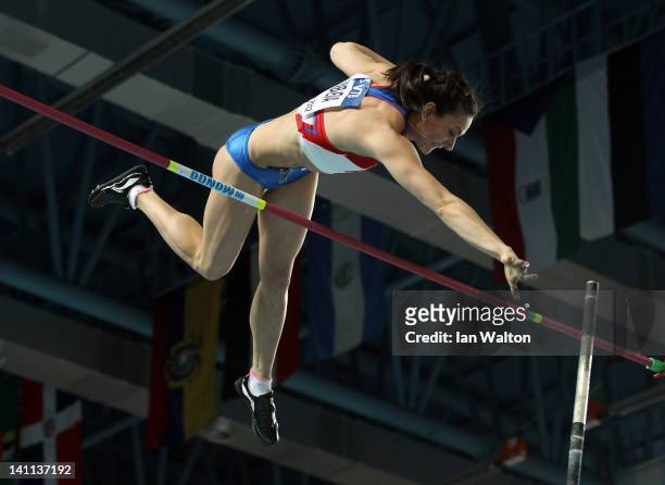 Elena Isinbaeva of Russia competes in the Women’s Pole Vault Final during day three of the 14th IAAF World Indoor Championships at the Atakoy...