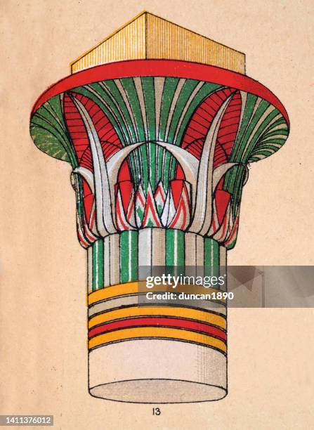 ancient egyptian decorative art and architecture, painted column capital from principle temple, philae, represnting papyrus plants - papyrus 幅插畫檔、美工圖案、卡通及圖標
