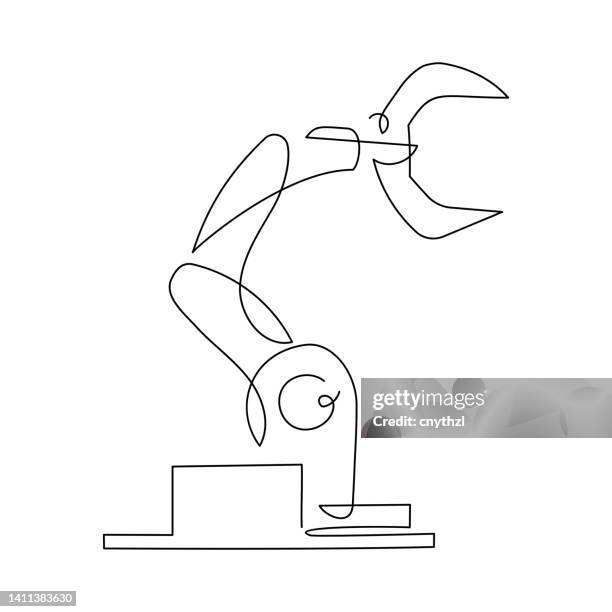 robotic arm single line icon - robotic arm stock illustrations