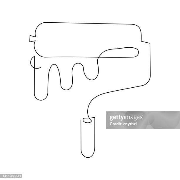 stockillustraties, clipart, cartoons en iconen met wall painting single line icon - line art painter
