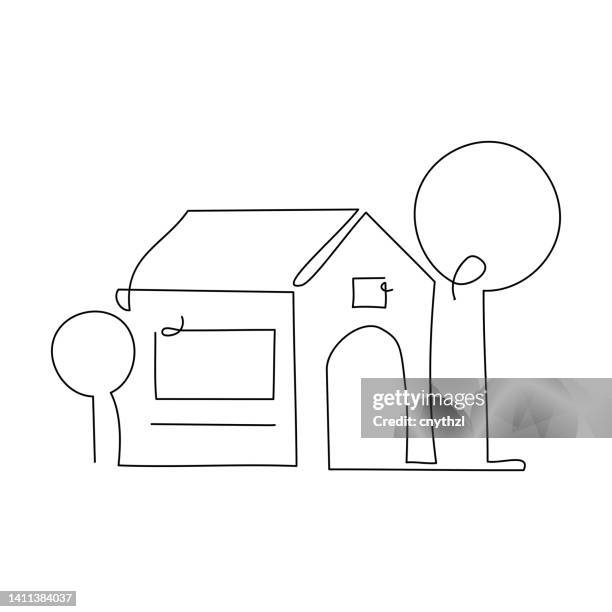 farm house single line icon - single line drawing stock illustrations