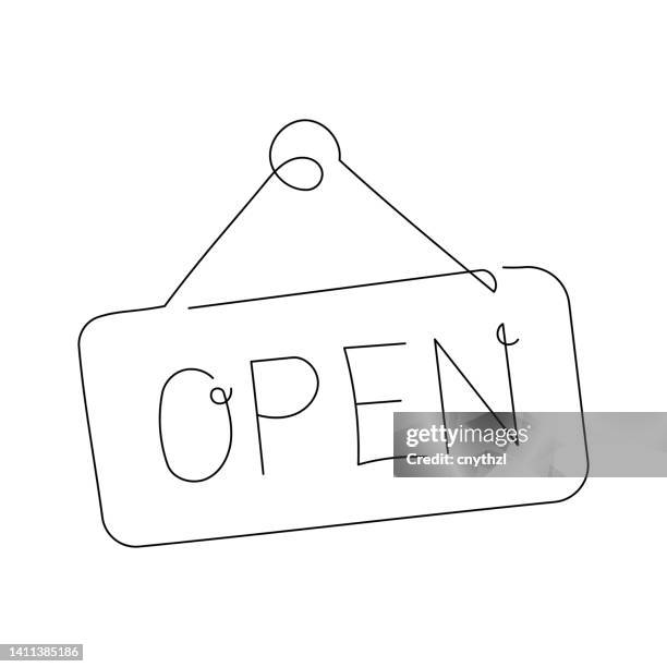 open sign single line icon - single line illustration stock illustrations