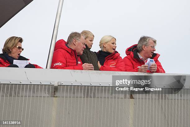 Queen Sonja of Norway, Sverre Seeberg, Princess Mette-Marit of Norway, Prince Sverre Magnus of Norway and Fabian Stang attend The FIS Nordic World...