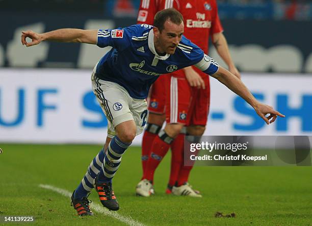 Christoph Metzelder of Hamburg looks dejected during the Bundesliga match between FC Schalke 04 and Hamburger SV at Veltins Arena on March 11, 2012...
