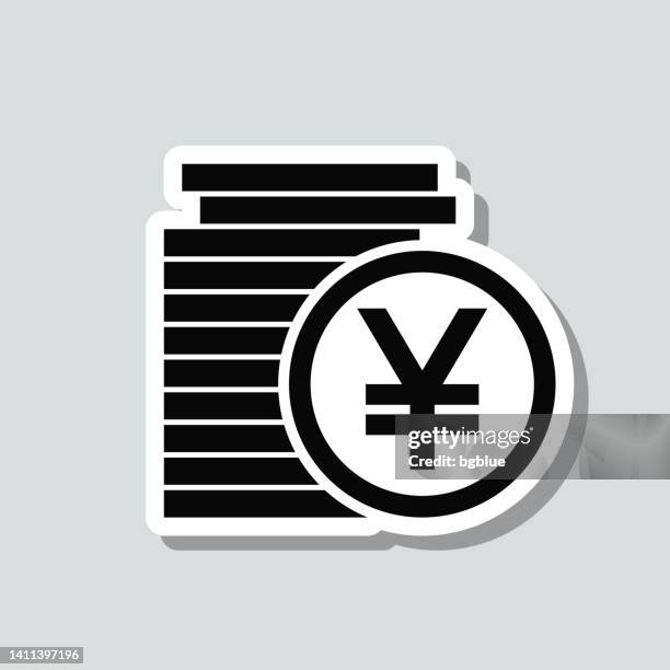 yen coins stack. icon sticker on gray background - chinese coin stock illustrations